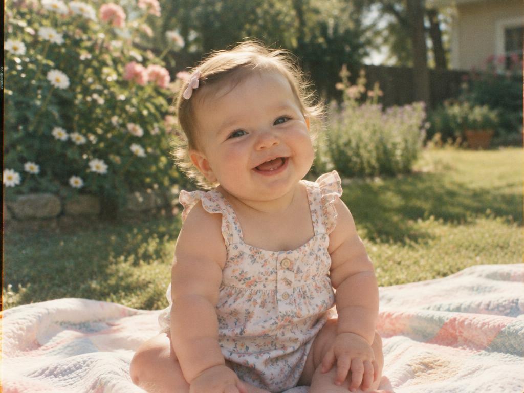 Maya smiling in the garden